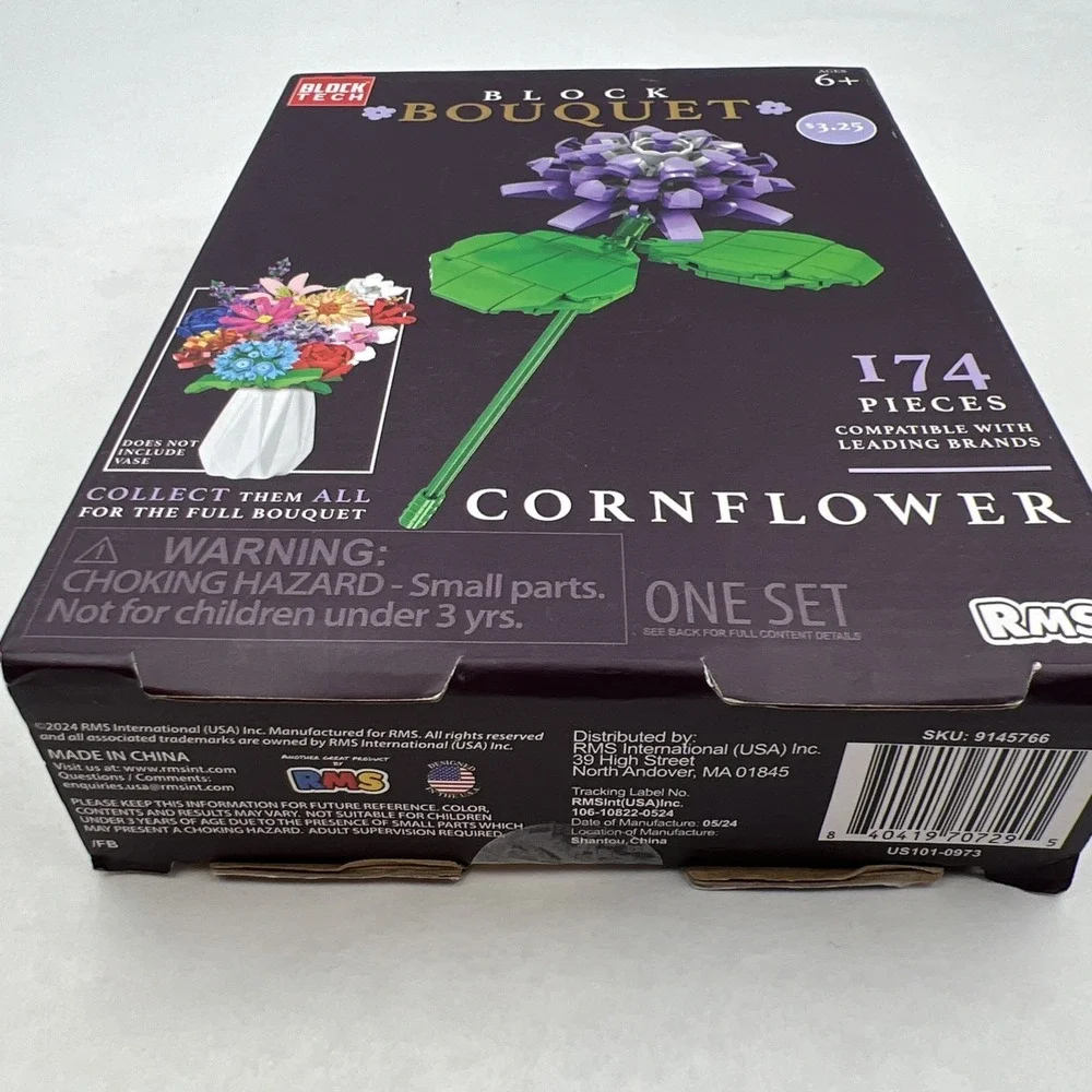 NEW, Block Bouquet CORNFLOWER Flower Building Block Set 174 Pieces‎